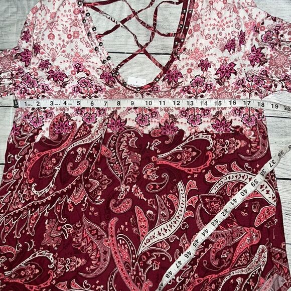 NEW Hollister Boho Peasant Criss-Cross Back Paisley Print Fringe Detail Top sz S - Picture 4 of 8